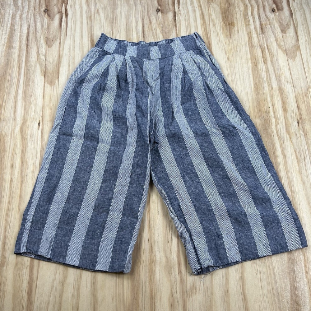 Gap Women's 8 Blue Striped Linen Hemmed Crop Cabo Resort Pants